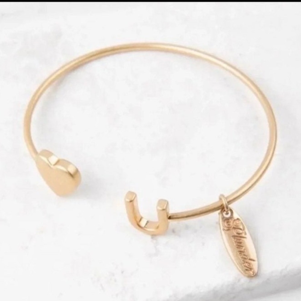 Plunder Design Gold Heart and Heart U Cuff Bracelet Love You Bangle